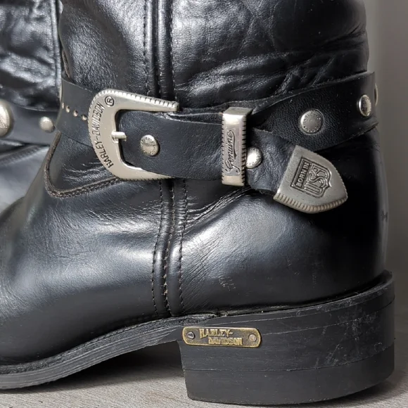 Vtg 90s Black Leather Harley Davidson Motorcycle Harness Boots Men's 11 Goodyear - Picture 6 of 16